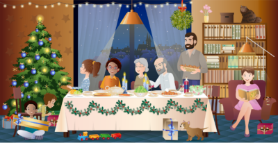 Familia cenando navidad
