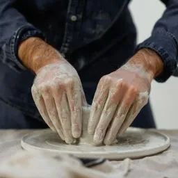 Manos modelando arcilla en movimiento