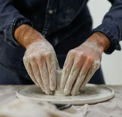 Manos modelando arcilla en movimiento